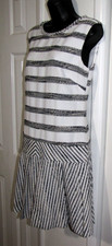 J Crew Knee Dress Gray/White Stripe Sleeveless Drop-waist Pleated skirt Wm.4