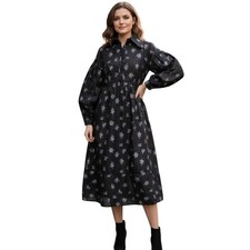 ASOS EDITION Black Floral Jacquard Puff Sleeve Midi Shirt Dress Size US 0