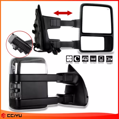 Chrome Mirrors For 2008-2016 F250 F350 F450 Power Towing Heated Turn Signal Pair