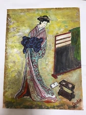 Geisha Girl Hand painting fine art One of a Kind (OOAK)