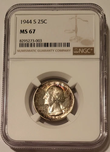 1944 S Washington Quarter MS67 NGC Obverse Toned