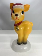 Christmas Holiday Time 11” Blow Mold Tabletop Reindeer Santa Hat Lights Up