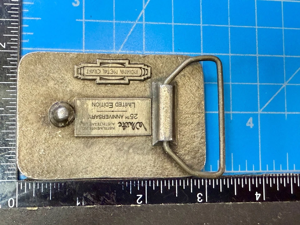 White Instruments Inc Austin Texas 25 aniversario Hebilla de cinturón artesanal de metal Indiana Foto 4 de 4