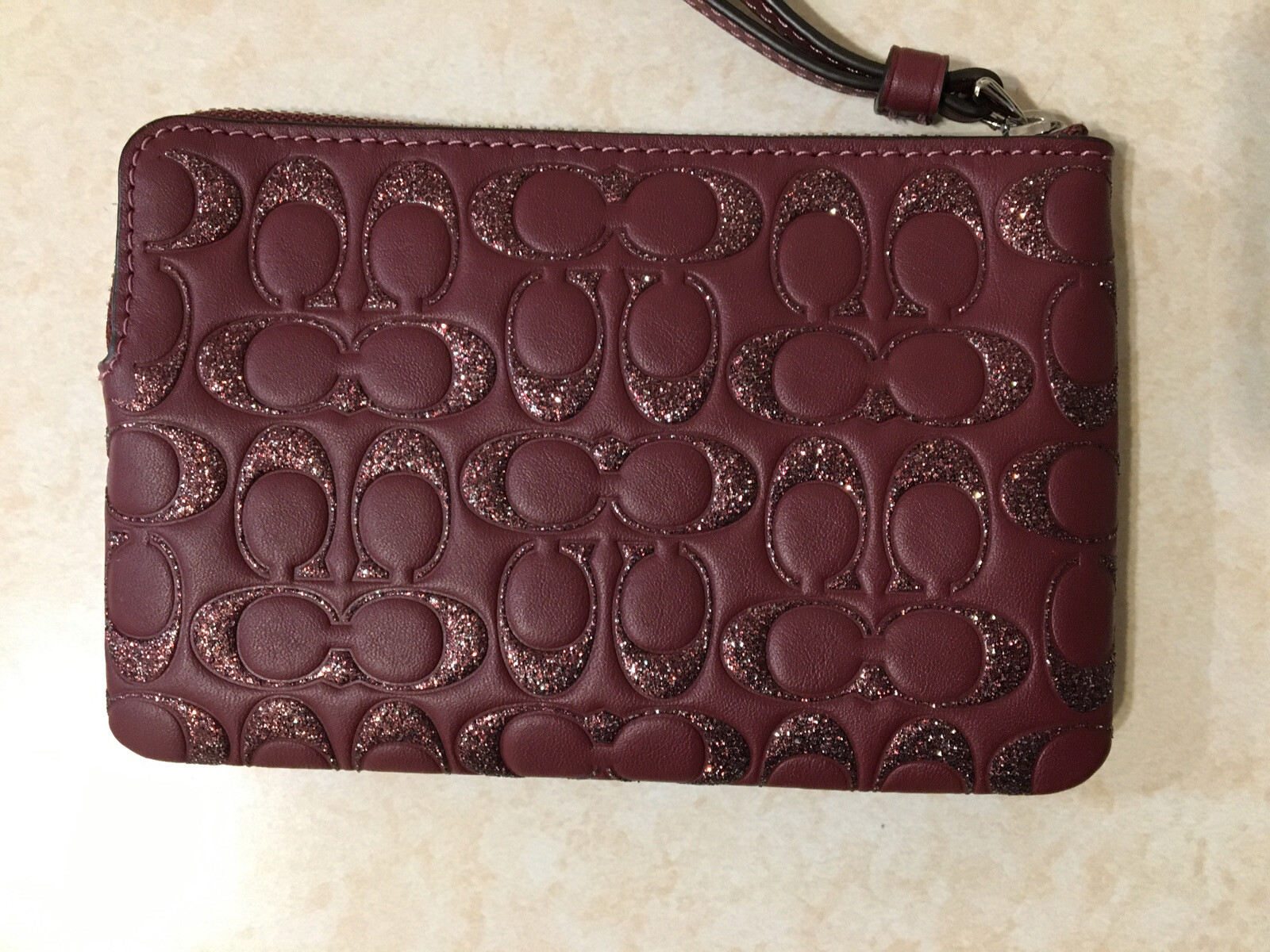 NWT Coach Wristlet Wallet Signature Maroon Glitter eBay