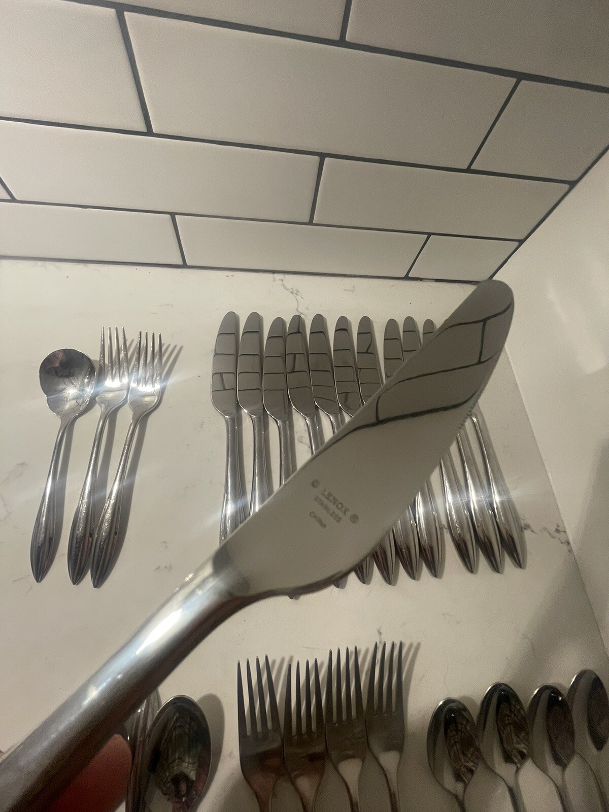 Lenox Sculpt 18/10 Stainless Steel 30pc. Flatware Set eBay