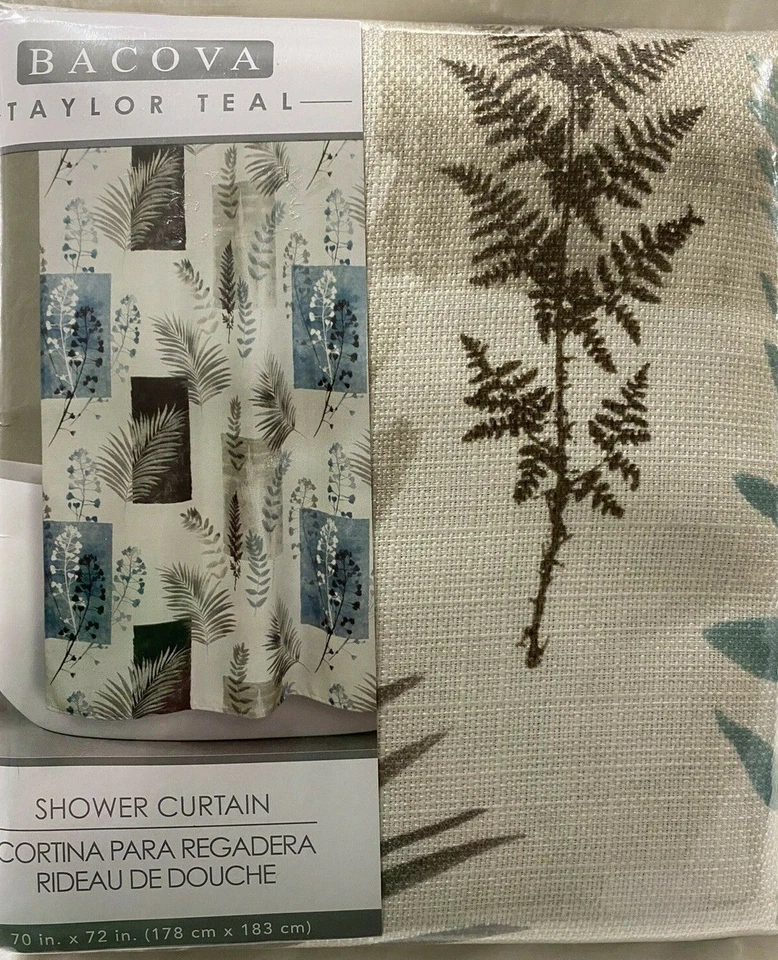 Bacova Taylor бирюзовый душ занавески ванны 70 x 72 папоротника цветочный новый в упаковке - Изображение 2 из 4