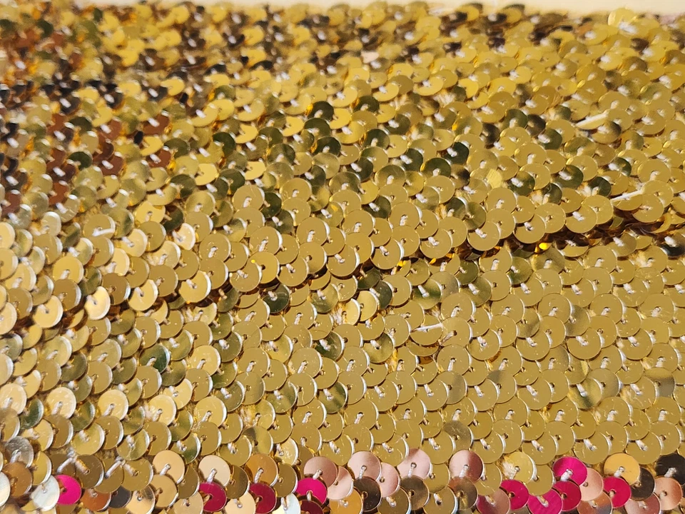 Galon vintage xxl large sequin doré fait main elastique 1 mètre 20 sur 5,6 cm T1 - Photo 2/4