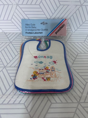 NEW VINTAGE Puzzilein Germany BABY SET OF 7 DAYS OF THE WEEK BABY BIBS j - Picture 3 of 5