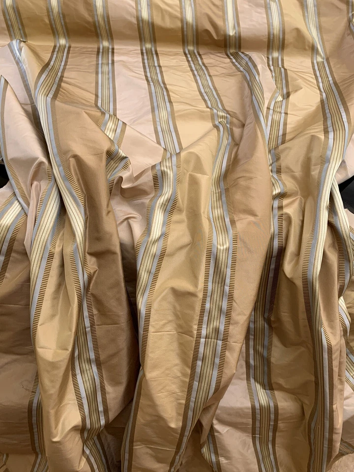 BTY 100% SILK DESIGNER TAFFETA DRAPERY FABRIC RETAIL $80 GOLD PEACH BLUE COLOR - Image 3 of 4