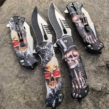 2Pcs Skull Spring Assisted Open Outdoor Camping & Hiking Camping Knives & Tools