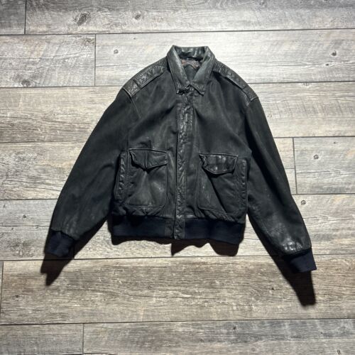 Vintage Gitano Black Leather/Suede Jacket SZ-L - Afbeelding 1 van 3