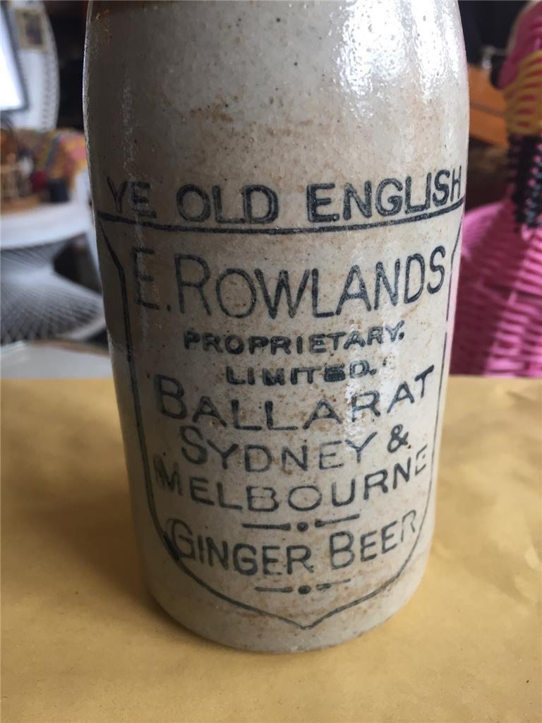 Rare Antique Ginger Beer Bottle. ROWLANDS YE OLD ENGLISH. Sydney Melb