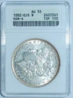 1882 O/S Strong ANACS AU55 VAM-4 Recessed Morgan Silver Dollar
