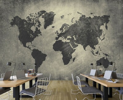 3D Gray Black 232NAO World Map Wallpaper Mural Removable Self-adhesive Amy