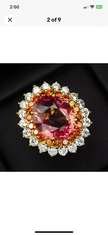 Coral Rosa Padparadscha Zafiro Ovalado 6.50Ct Plata de Ley 925 Talla 6.5 Foto 2 de 4