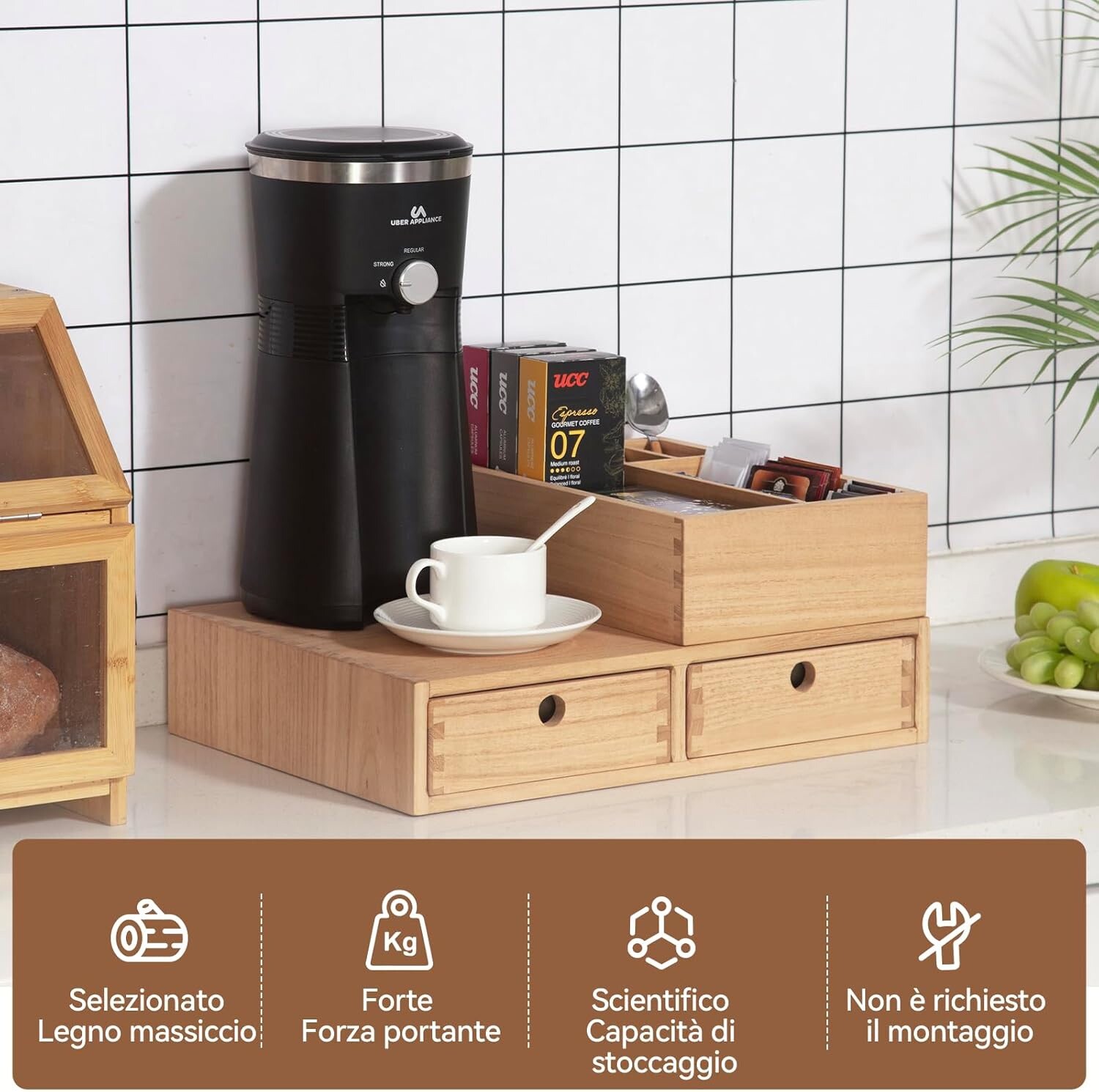 Organizzatore Bar Per Macchina Del Caffè capsule di caffè con cassetto In Legno foto 3