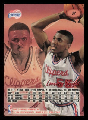 Lorenzen Wright 1996-97 Ultra #51 RC Rookie Los Angeles Clippers 