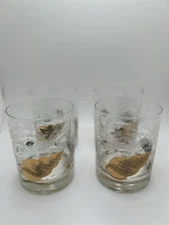 Georges Briard Gold Shell Cocktail Glasses 4 Starfish Coral Ocean Signed