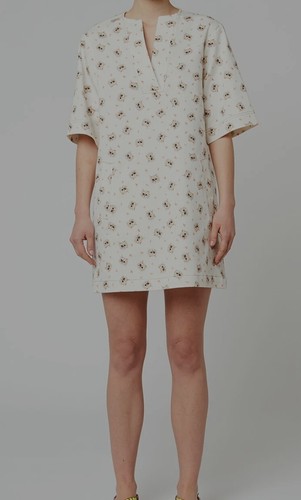PAUL & JOE SISTER Cat Print Denim Shift Dress Pockets Sz 36 US 6 Anthropologie