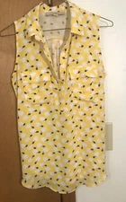 Loft womens v neck sleeveless blouse top tunic pockets lemons size small