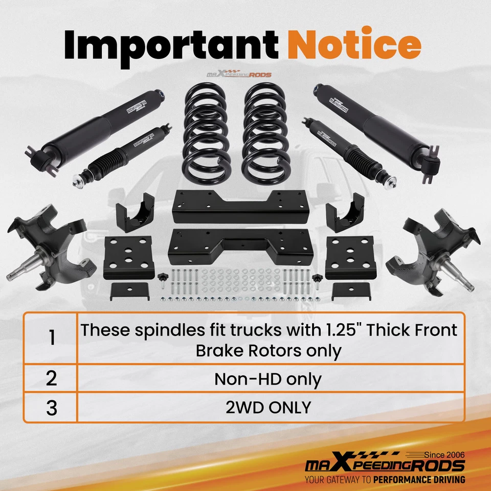 Kit de caída delantero 4" trasero 6" con amortiguador para Chevy GMC C1500 1988-98 CON ROTORES DE 1,25" V8 Foto 3 de 4