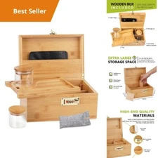 Bamboo Storage Box with Lock, Deluxe Wooden Organizer Chest, Gift Tray Set