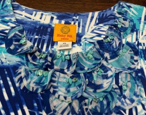 Ruby Rd Petite Turquoise Blouse w/ Stone Embellished Neckline Women’s size PS - Picture 2 of 4