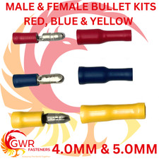 MALE FEMALE KITS BULLET ELECTRICAL TERMINAL RED BLUE YELLOW WIRE CRIMP CONNECTOR