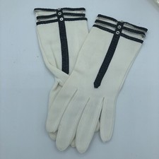 Vintage New Stretchies Ivory Nylon Gloves Deadstock One Size Tiny Button Detail