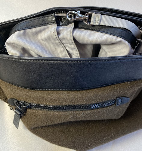 SHERPANI CROSSBODY BAG. BROWN BRUSHED FLEECE FABRIC, LEATHER STRAP! SO NICE! - Picture 3 of 4