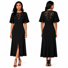 ASOS Women's Black Lace Yoke Maxi Dress w/Flutter Sleeves Formal Evening Size 4