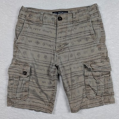 American Eagle Mens 30 Cargo Shorts Tan Tribal Geometric Aztec Active Flex