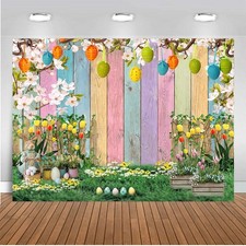 7x5ft Spring Easter Backdrop Colorful Wood Green Grass Photography Background
