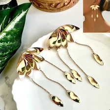 Gold Tone Leaf Earrings Tassel Statement Floral Dangle Boho Gift Jewelry NEW