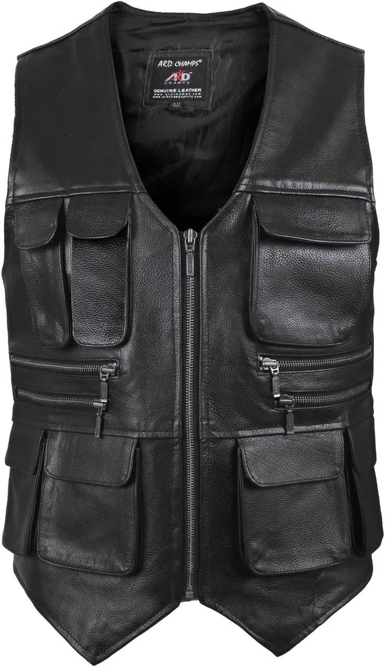 ARD™ Genuine Cowhide Leather Men’s Vest – Multi-Pocket Fishing & Photograph Vest - Image 2 of 4