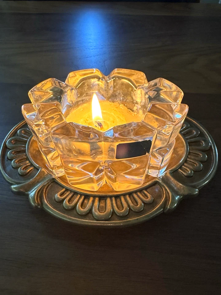 VTG Mikasa Germany Crystal Votive Holder + Brass Tray Holiday Tablescape Accent - Image 3 of 4