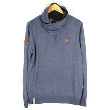 NAKETANO Herren Pullover Größe L Baumwolle Polyest High Neck Blau Pulli