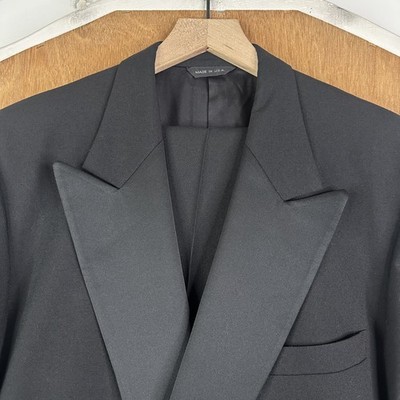 Perry Ellis Tuxedo Mens 44L Black Double Breasted 100% Wool Pants 38x33 Canvased