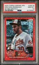 2023 TOPPS CHROME UPDATE SP-RED SPECKLE #USC16 GRAYSON RODRIGUEZ 1/5 PSA 10
