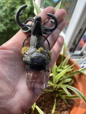 Huge AAA Amythyst Labradorite Blue Flash Stag Pendant Moss Spirit Mother Amulet