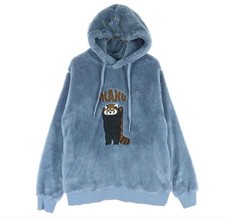 graniph IKAKU Red Panda Embroidered Boa Fleece Hoodie Blue Unisex Parka