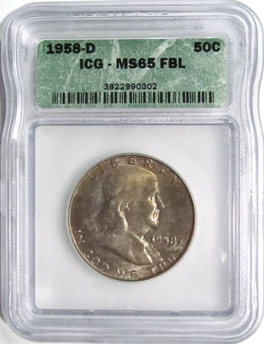 1958-D FRANKLIN Silver Half Dollar ICG MS 65 FBL