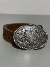 Justin Girl Youth Brown Leather Embossed Western Belt Cowgirl Buckle Heart 10/22