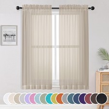 Sheer Curtains 63 inch Length 2 Panels Set, Light Weight Soft Solid Light Fil...