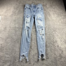 American Eagle 360 Next Level Stretch Jegging Womens 00 S Blue Mid Distressed