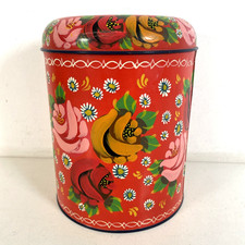 Vintage Worcester Ware Hand Painted Red & Floral Metal Barge Ware Pot Canister