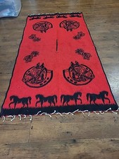 Vtg. Mexican Blanket / Poncho ,Horse Shoe/horse Design Reversible 39x74