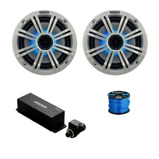 2x Kicker 6.5" 195W Marine LED Speakers, White Grille, Controller w/Wire