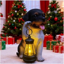 Solar Dog Garden Statue with LED Light - Outdoor Decor//