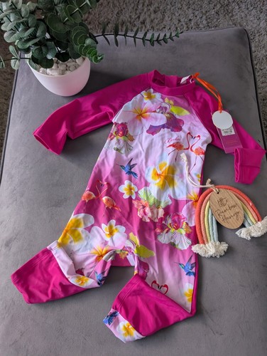 nuovo Ted Baker bambina nuoto tutto in uno con cappello età 4-5 anni Sunsafe UV rosa estate - Foto 5 di 14